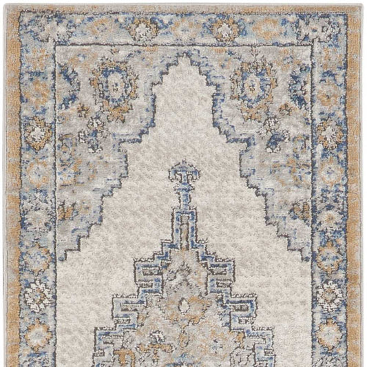 2' X 8' Grey And Light Blue Oriental Power Loom Non Skid Runner Rug - Homeroots - Flyclothing LLC