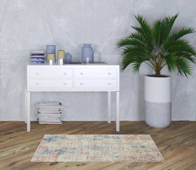 3' X 5' Ivory Abstract Power Loom Distressed Non Skid Area Rug - Homeroots - Flyclothing LLC
