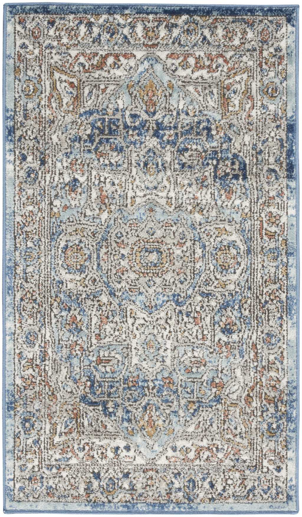 2' X 4' Ivory And Blue Oriental Power Loom Non Skid Area Rug - Homeroots - Flyclothing LLC
