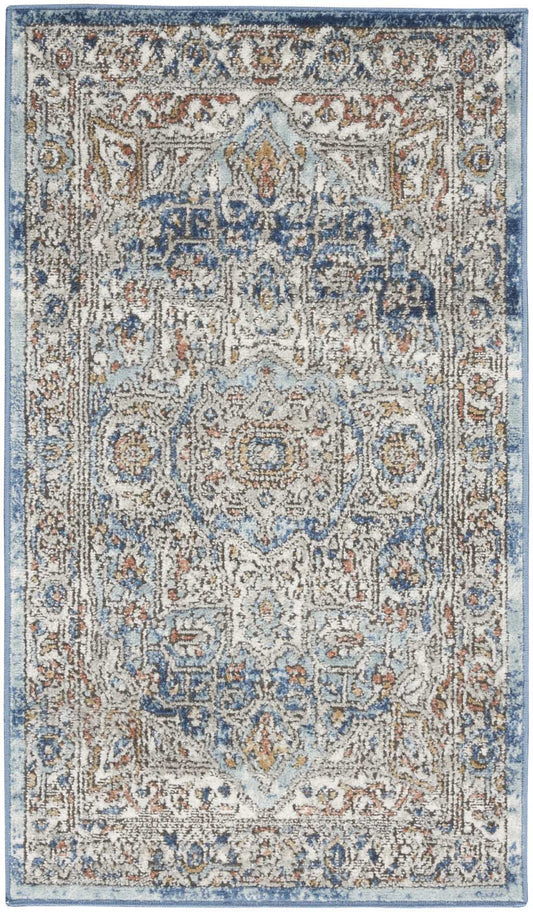 2' X 4' Ivory And Blue Oriental Power Loom Non Skid Area Rug - Homeroots - Flyclothing LLC