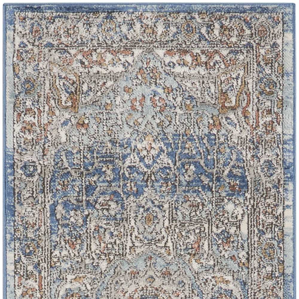 2' X 8' Ivory And Blue Oriental Power Loom Non Skid Runner Rug - Homeroots - Flyclothing LLC