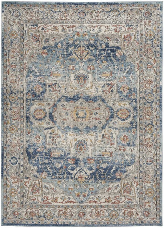 4' X 6' Ivory And Blue Oriental Power Loom Non Skid Area Rug - Homeroots - Flyclothing LLC
