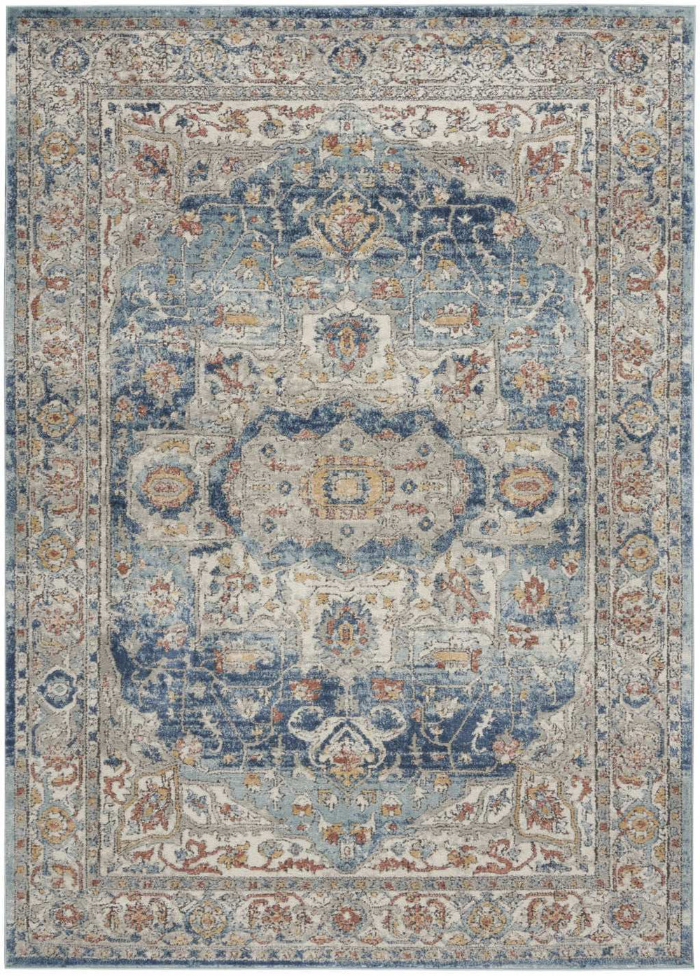 5' X 7' Ivory And Blue Oriental Power Loom Non Skid Area Rug - Homeroots - Flyclothing LLC