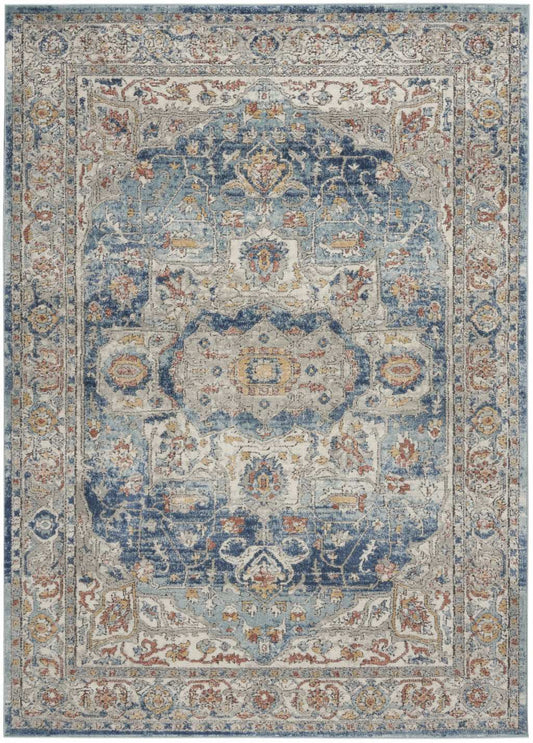 5' X 7' Ivory And Blue Oriental Power Loom Non Skid Area Rug - Homeroots - Flyclothing LLC