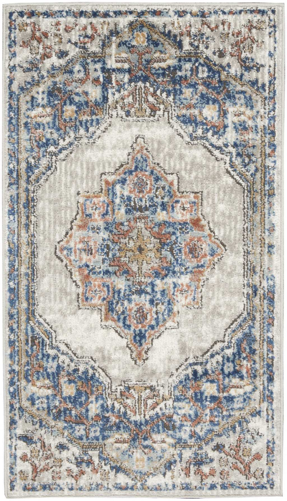 2' X 4' Blue And Grey Oriental Power Loom Non Skid Area Rug - Homeroots - Flyclothing LLC