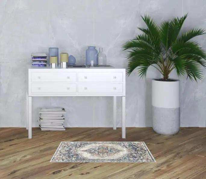 2' X 4' Blue And Grey Oriental Power Loom Non Skid Area Rug - Homeroots - Flyclothing LLC