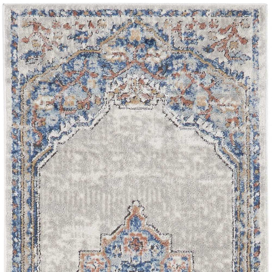 2' X 8' Blue And Grey Oriental Power Loom Non Skid Runner Rug - Homeroots - Flyclothing LLC