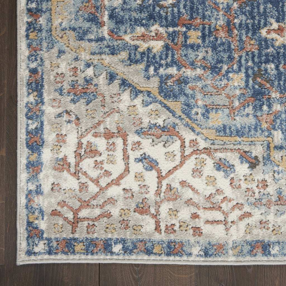 2' X 8' Blue And Grey Oriental Power Loom Non Skid Runner Rug - Homeroots - Flyclothing LLC