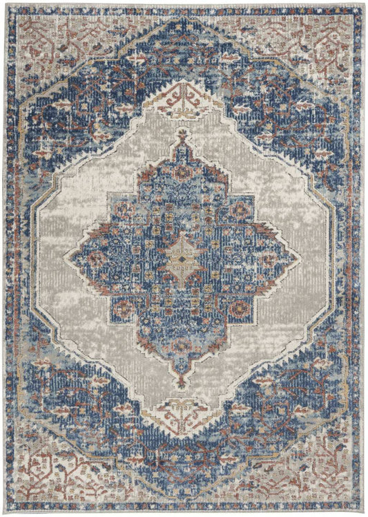4' X 6' Blue And Grey Oriental Power Loom Non Skid Area Rug - Homeroots - Flyclothing LLC