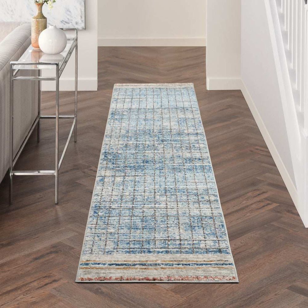 2' X 8' Blue Abstract Power Loom Distressed Non Skid Runner Rug - Homeroots - Flyclothing LLC