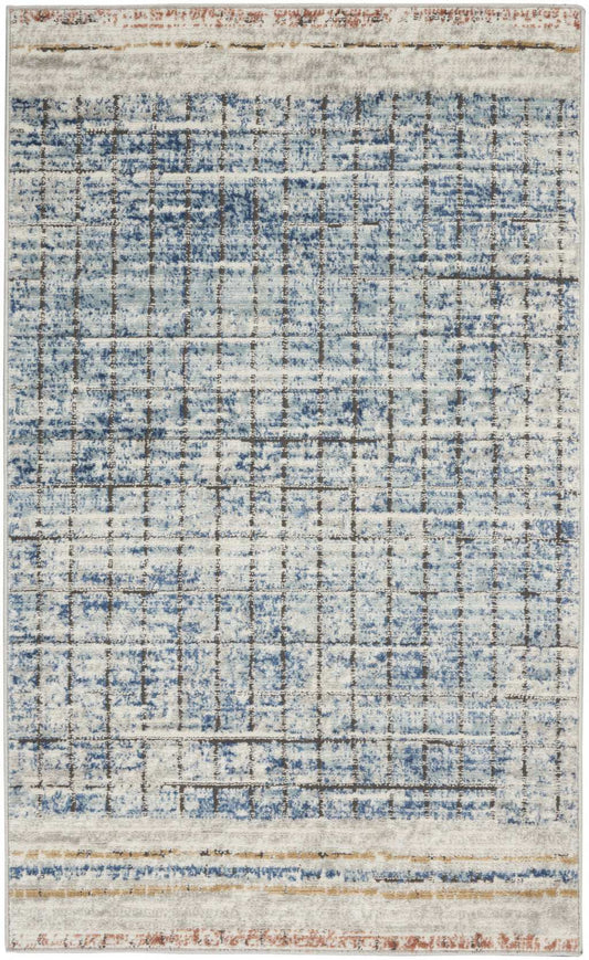 3' X 5' Blue Abstract Power Loom Distressed Non Skid Area Rug - Homeroots - Flyclothing LLC