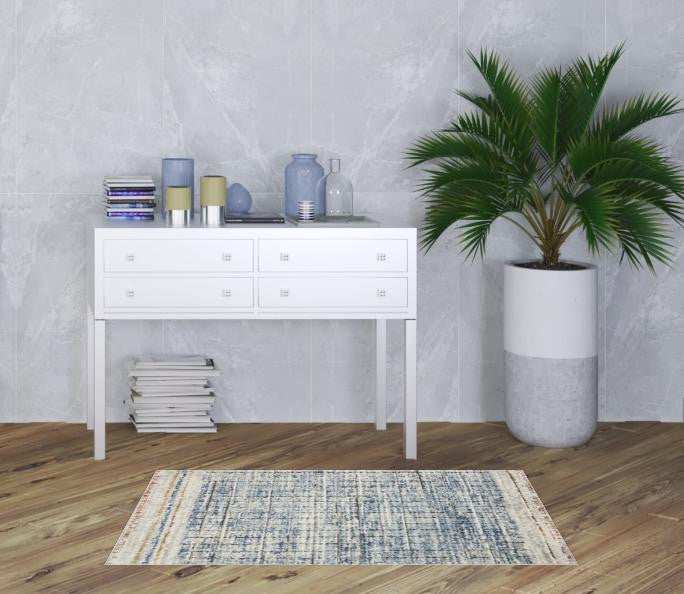 3' X 5' Blue Abstract Power Loom Distressed Non Skid Area Rug - Homeroots - Flyclothing LLC