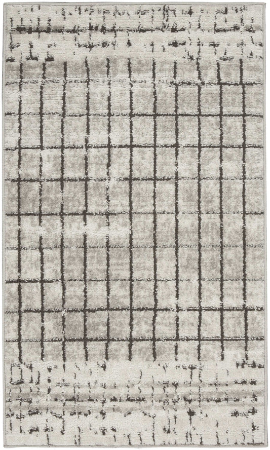 2' X 4' Ivory And Grey Abstract Power Loom Distressed Non Skid Area Rug - Homeroots - Flyclothing LLC