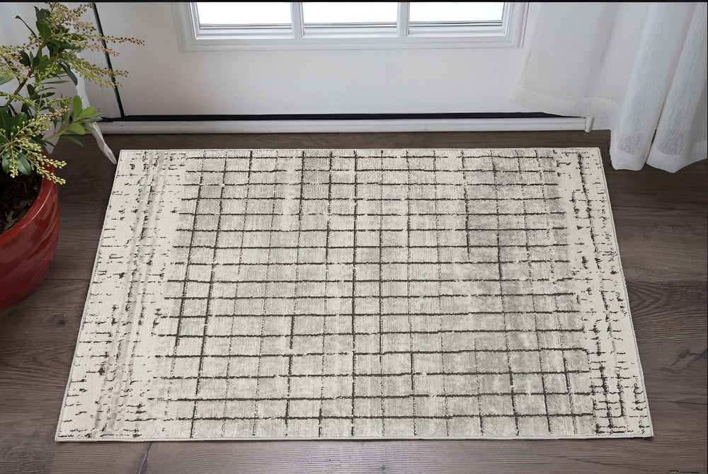 3' X 5' Ivory And Grey Abstract Power Loom Distressed Non Skid Area Rug - Homeroots - Flyclothing LLC