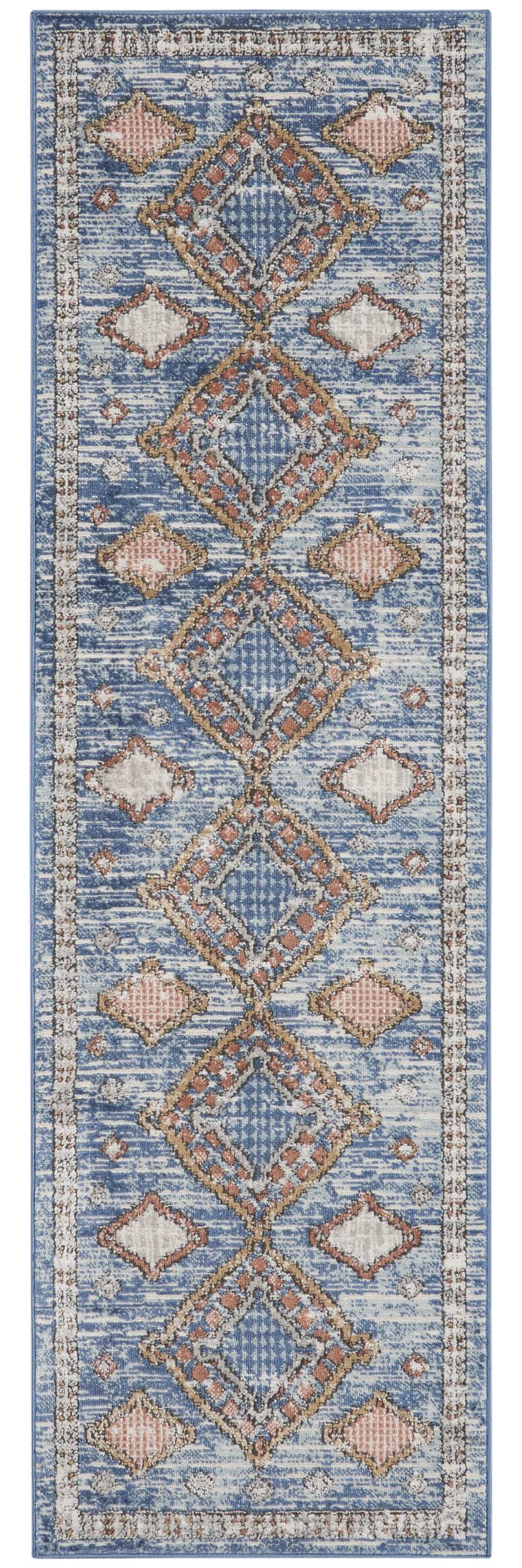 2' X 8' Blue Southwestern Power Loom Non Skid Runner Rug - Homeroots - Flyclothing LLC