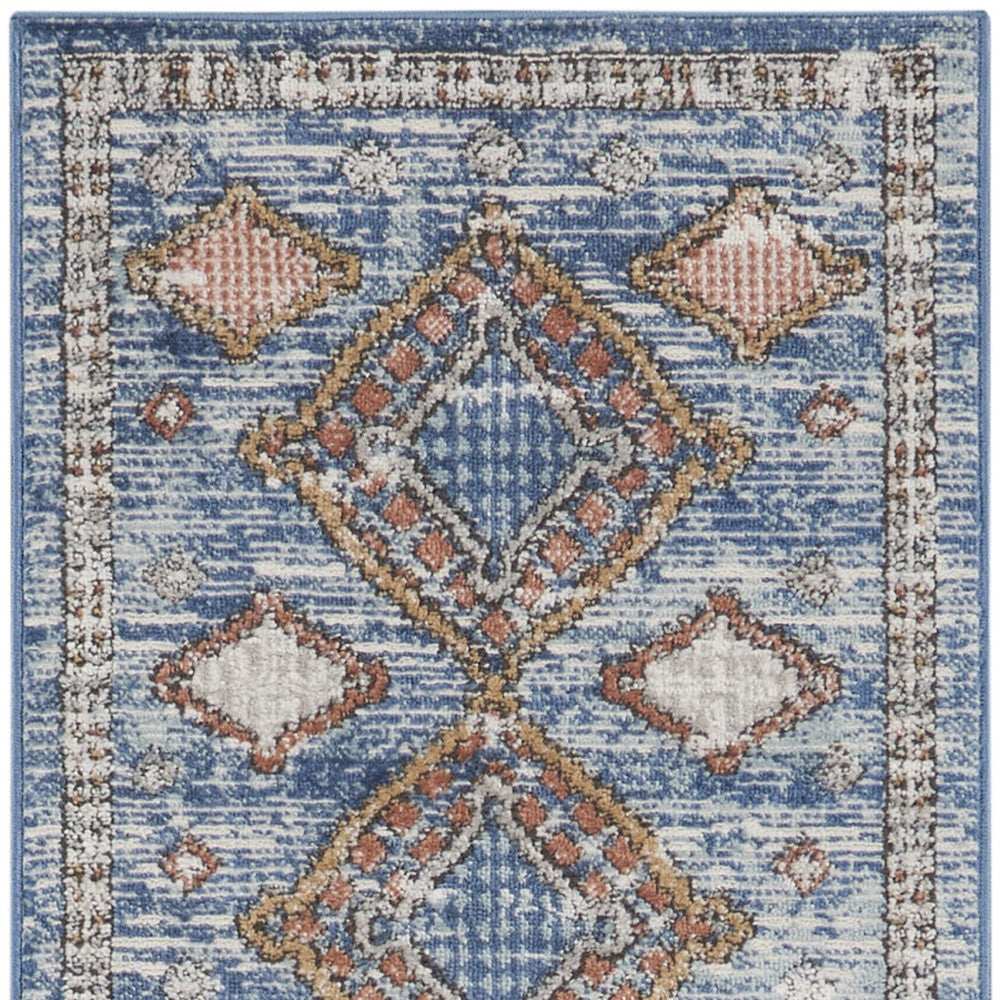 2' X 8' Blue Southwestern Power Loom Non Skid Runner Rug - Homeroots - Flyclothing LLC