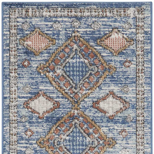 2' X 8' Blue Southwestern Power Loom Non Skid Runner Rug - Homeroots - Flyclothing LLC