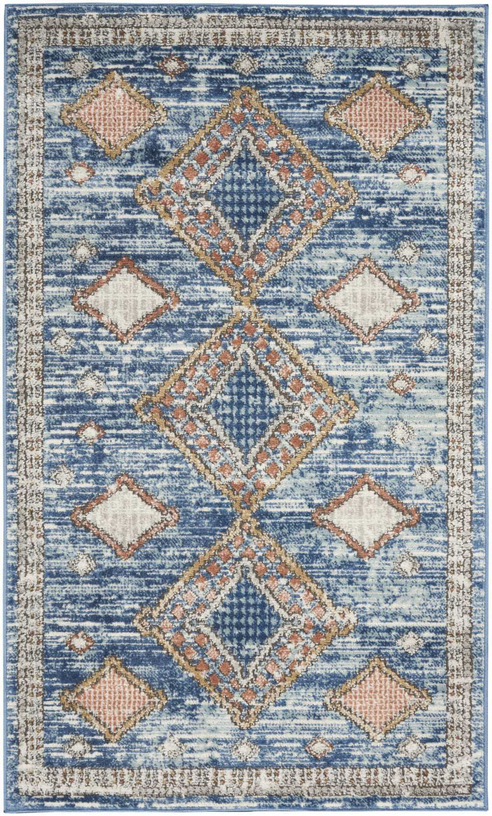 3' X 5' Blue Southwestern Power Loom Non Skid Area Rug - Homeroots - Flyclothing LLC