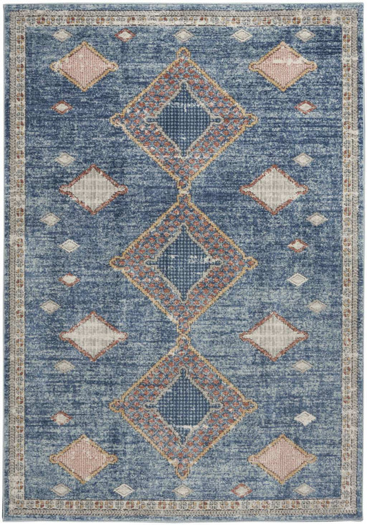 4' X 6' Blue Southwestern Power Loom Non Skid Area Rug - Homeroots - Flyclothing LLC