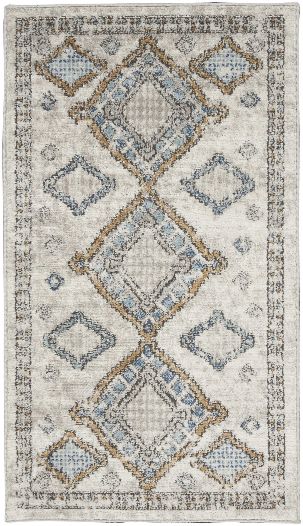 2' X 4' Ivory Grey And Blue Southwestern Power Loom Non Skid Area Rug - Homeroots - Flyclothing LLC