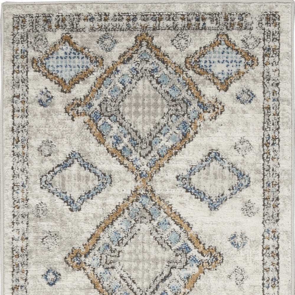 2' X 4' Ivory Grey And Blue Southwestern Power Loom Non Skid Area Rug - Homeroots - Flyclothing LLC