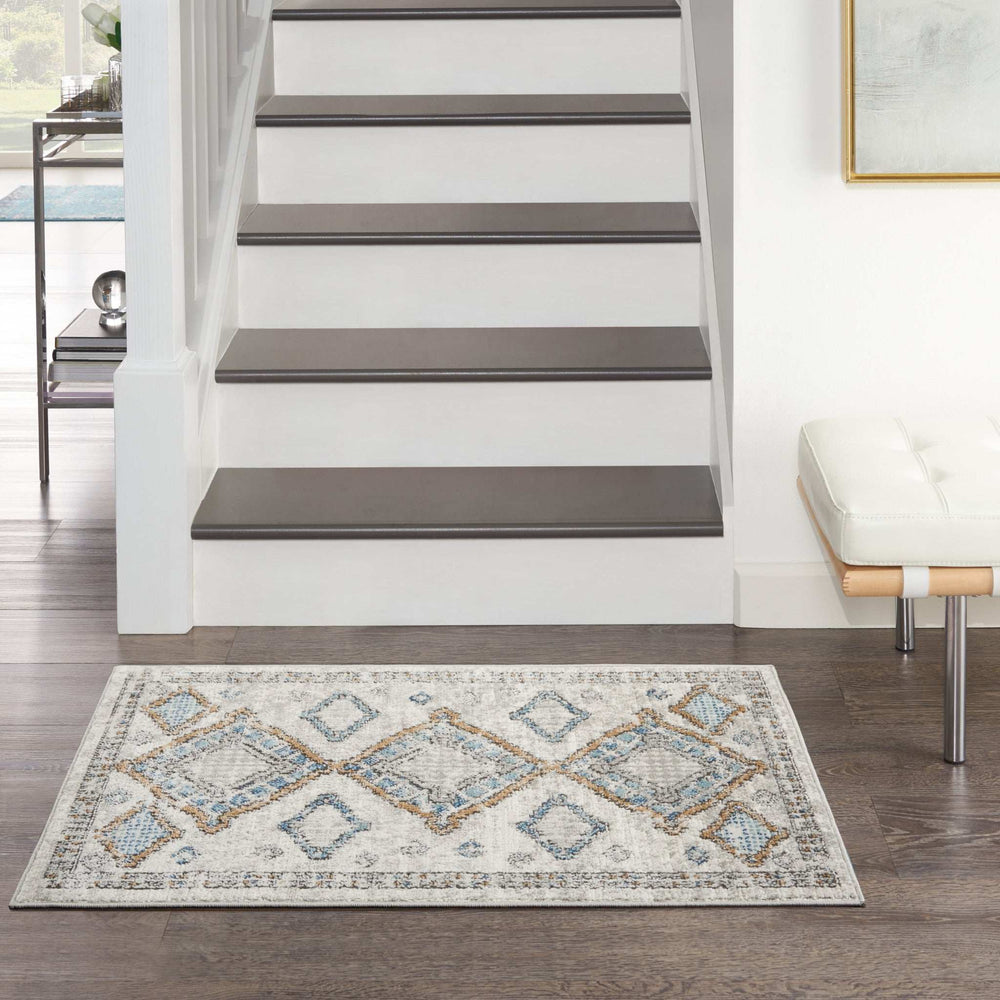 2' X 4' Ivory Grey And Blue Southwestern Power Loom Non Skid Area Rug - Homeroots - Flyclothing LLC