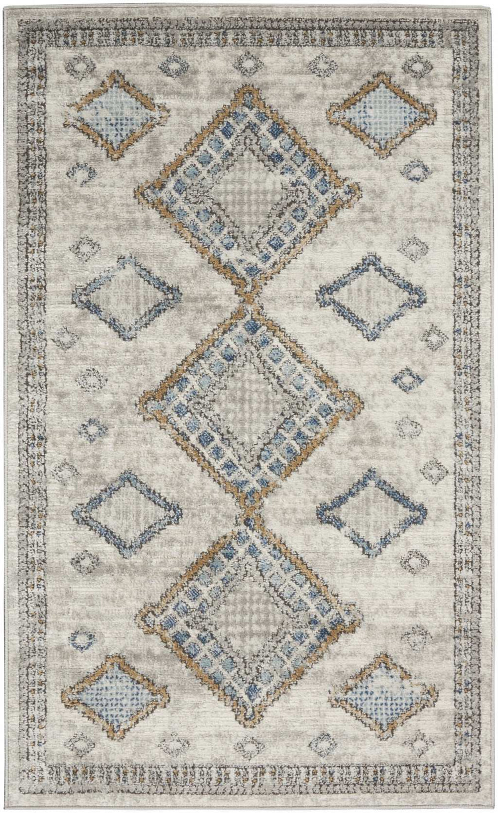 3' X 5' Ivory Grey And Blue Southwestern Power Loom Non Skid Area Rug - Homeroots - Flyclothing LLC