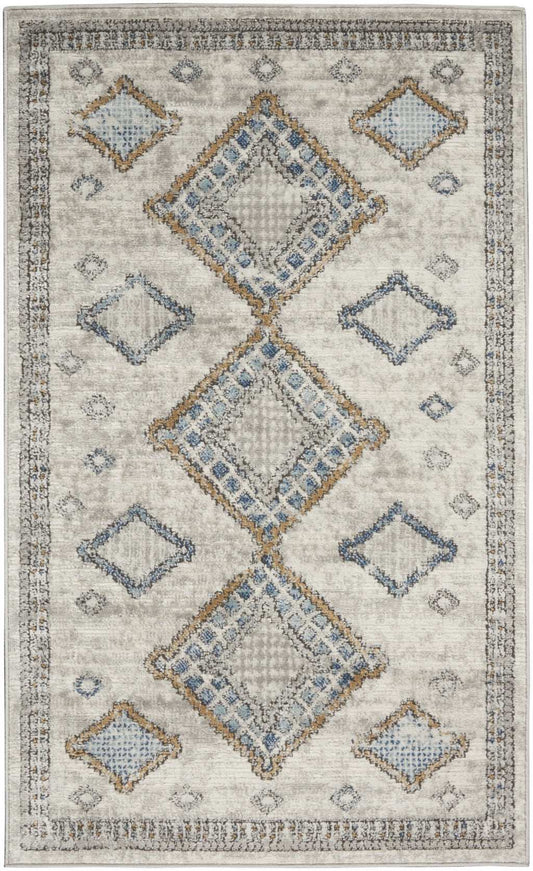 3' X 5' Ivory Grey And Blue Southwestern Power Loom Non Skid Area Rug - Homeroots - Flyclothing LLC
