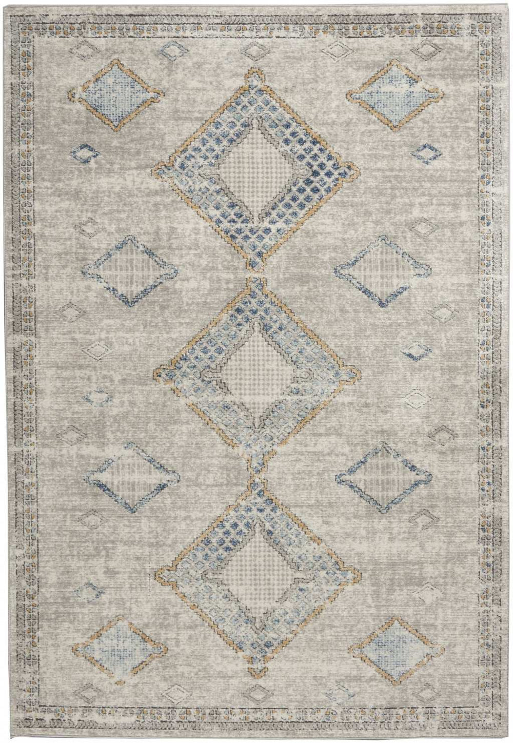 4' X 6' Ivory Grey And Blue Southwestern Power Loom Non Skid Area Rug - Homeroots - Flyclothing LLC