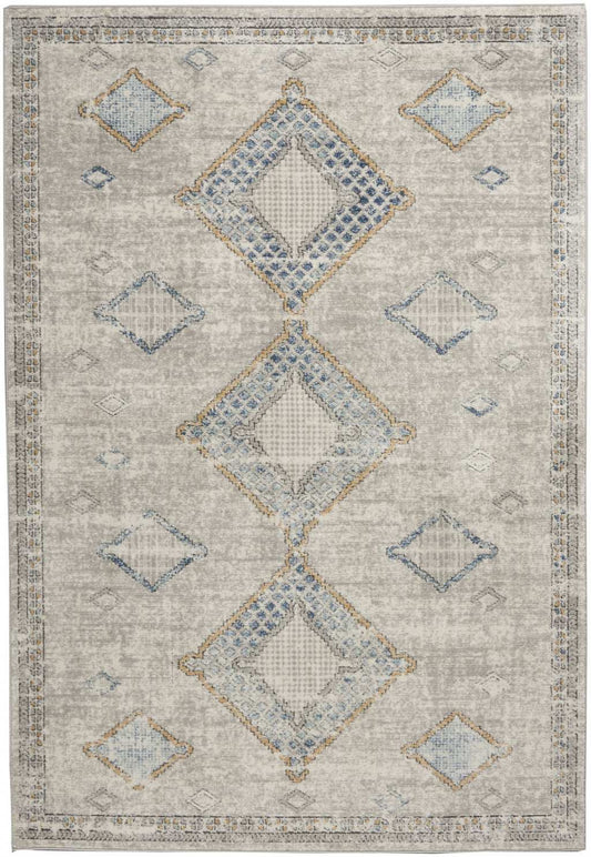 4' X 6' Ivory Grey And Blue Southwestern Power Loom Non Skid Area Rug - Homeroots - Flyclothing LLC