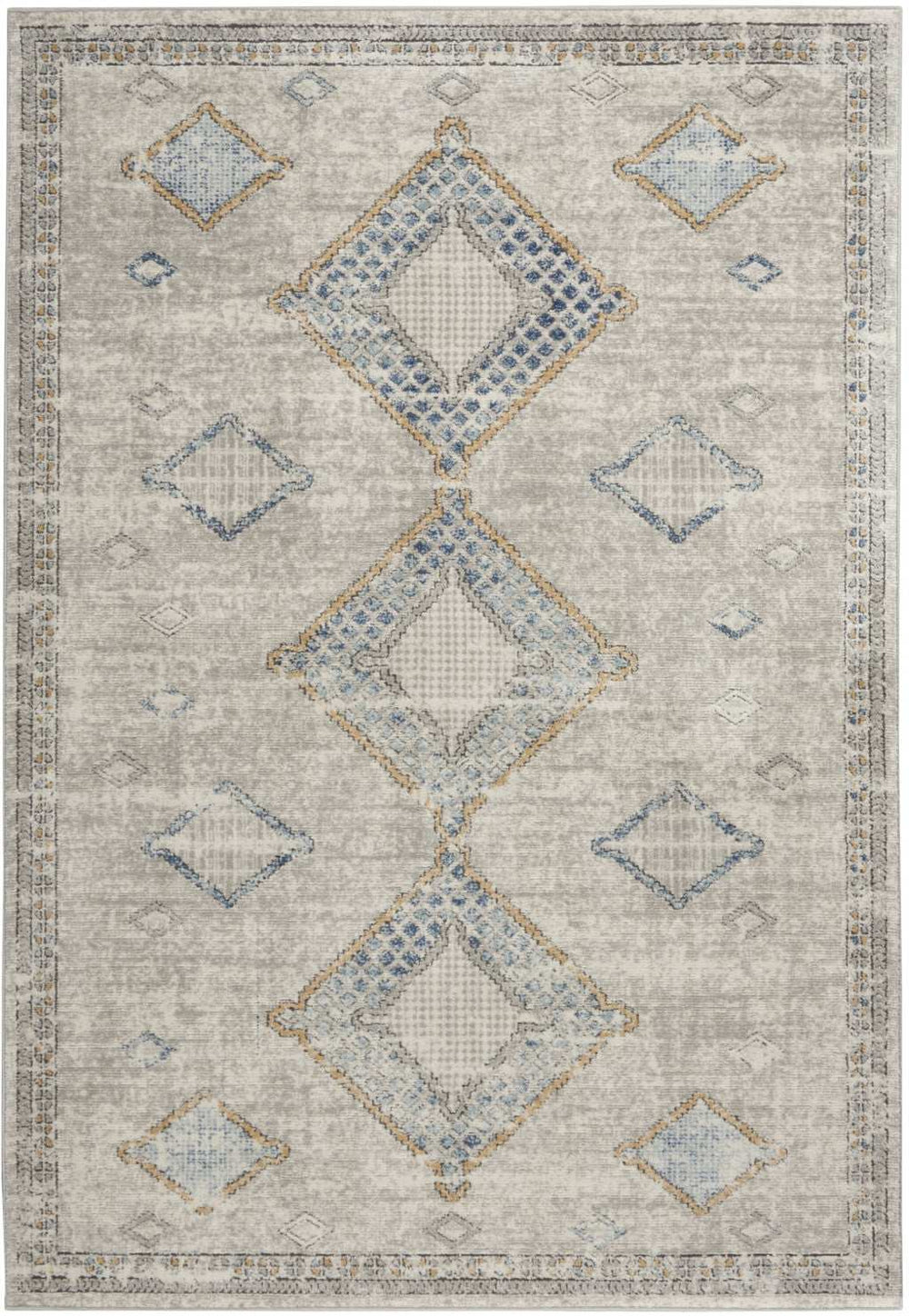 5' X 7' Ivory Grey And Blue Southwestern Power Loom Non Skid Area Rug - Homeroots - Flyclothing LLC