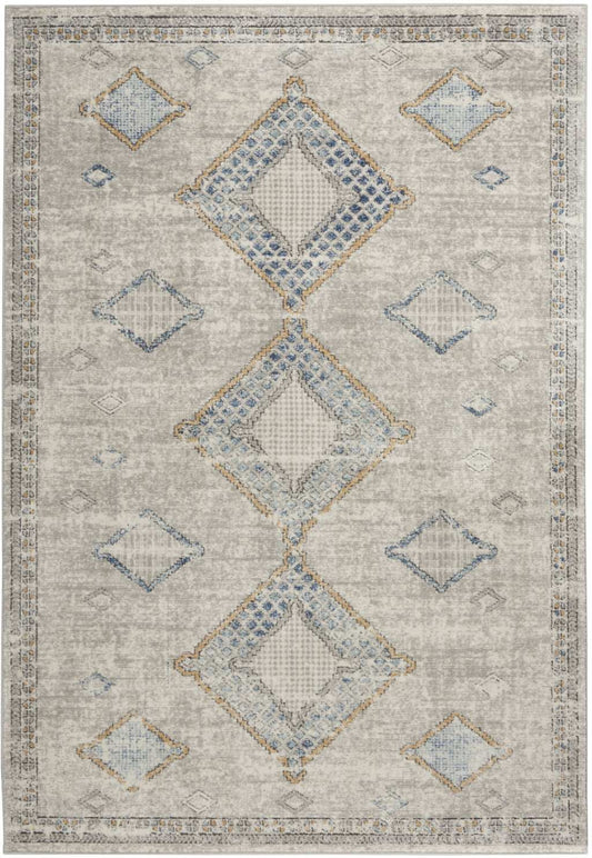 5' X 7' Ivory Grey And Blue Southwestern Power Loom Non Skid Area Rug - Homeroots - Flyclothing LLC