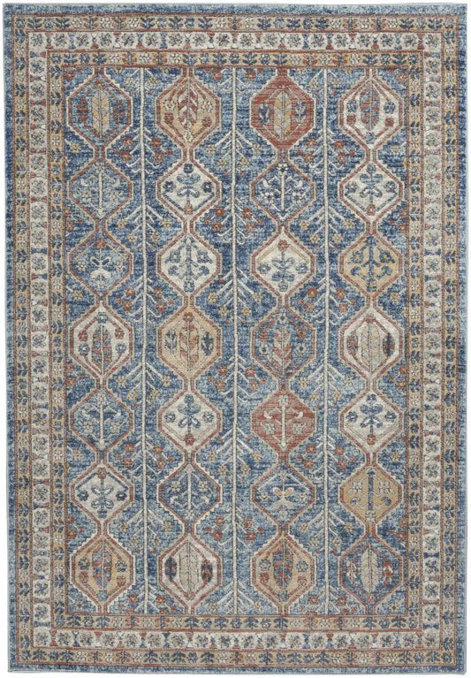 4' X 6' Blue Southwestern Power Loom Non Skid Area Rug - Homeroots - Flyclothing LLC