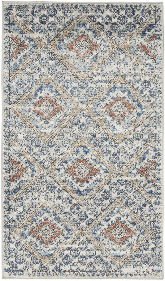 2' X 4' Blue And Ivory Southwestern Power Loom Non Skid Area Rug - Homeroots - Flyclothing LLC