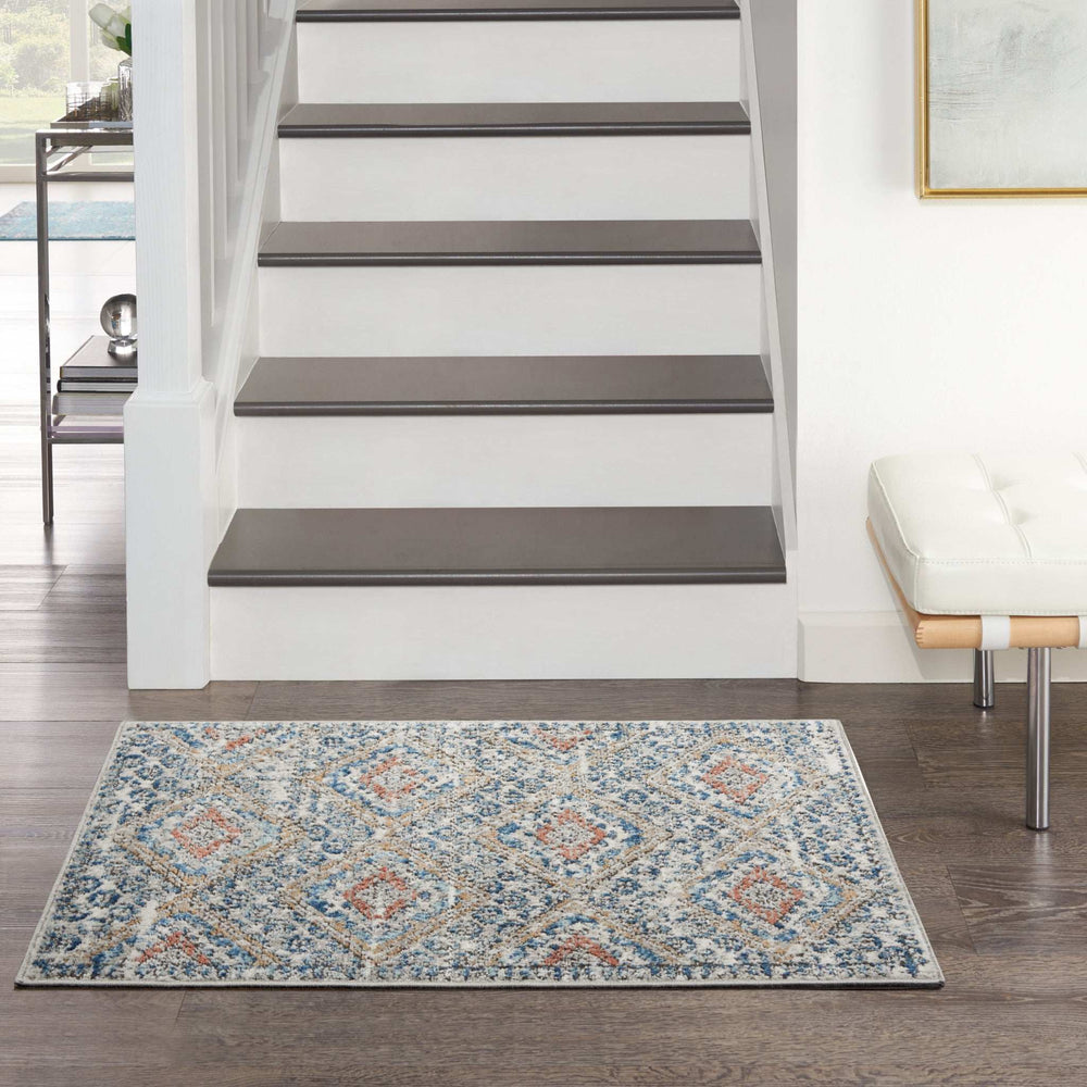 2' X 4' Blue And Ivory Southwestern Power Loom Non Skid Area Rug - Homeroots - Flyclothing LLC