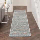 8' Blue And Ivory Southwestern Power Loom Non Skid Runner Rug - Homeroots - Flyclothing LLC