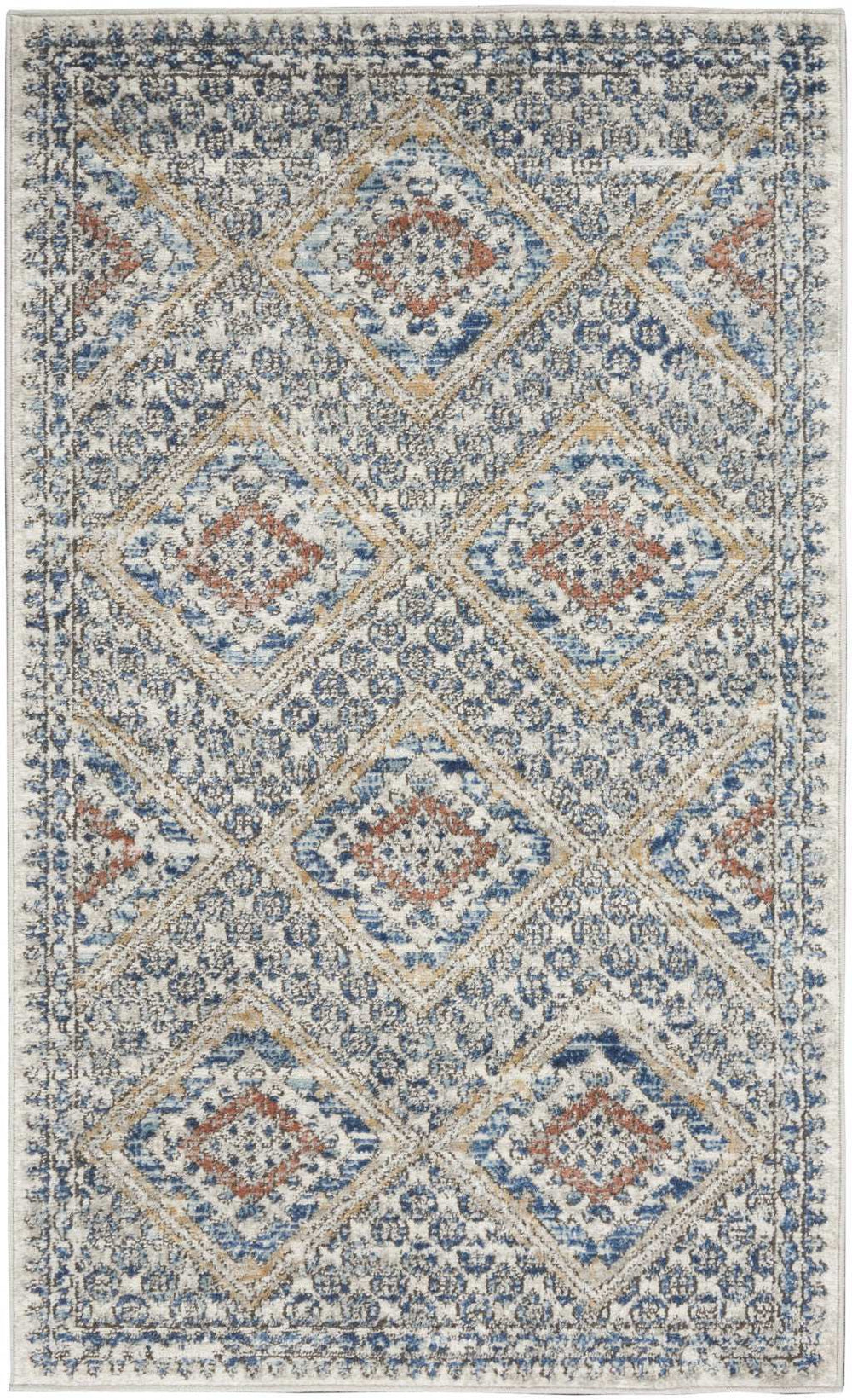 3' X 5' Blue And Ivory Southwestern Power Loom Non Skid Area Rug - Homeroots - Flyclothing LLC