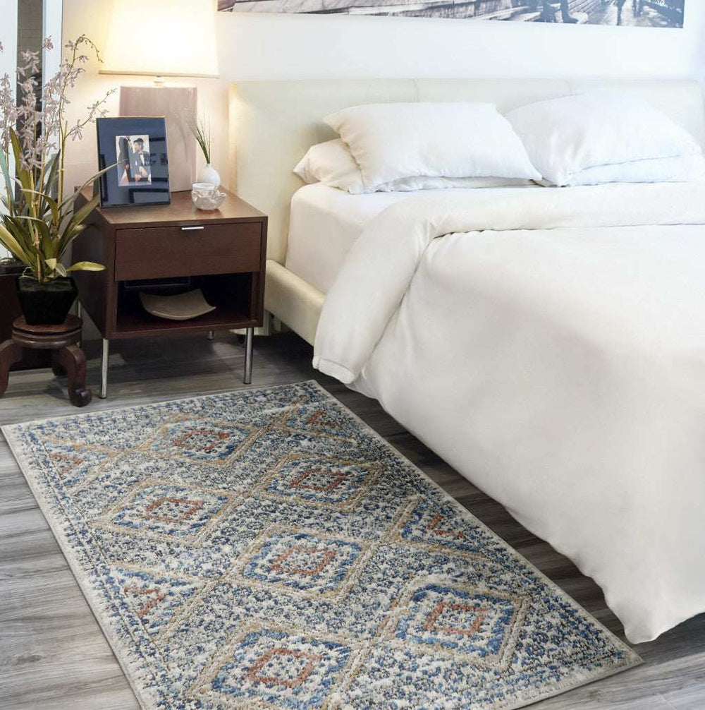 3' X 5' Blue And Ivory Southwestern Power Loom Non Skid Area Rug - Homeroots - Flyclothing LLC