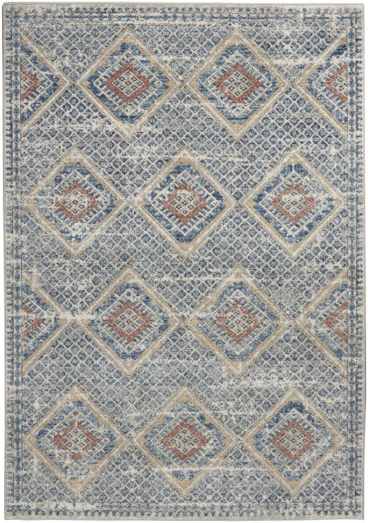4' X 6' Blue And Ivory Southwestern Power Loom Non Skid Area Rug - Homeroots - Flyclothing LLC