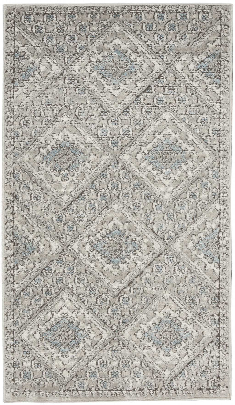 2' X 4' Grey Ivory And Blue Southwestern Power Loom Non Skid Area Rug - Homeroots - Flyclothing LLC
