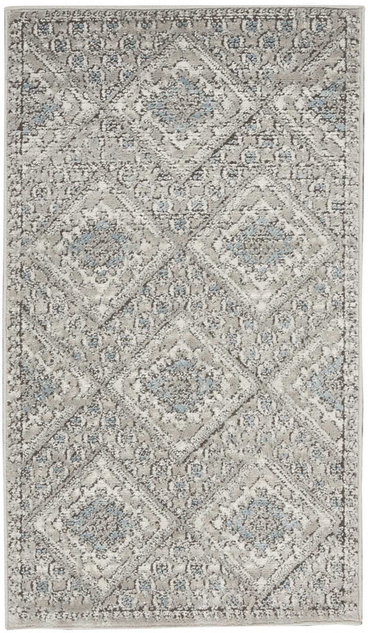 2' X 4' Grey Ivory And Blue Southwestern Power Loom Non Skid Area Rug - Homeroots - Flyclothing LLC