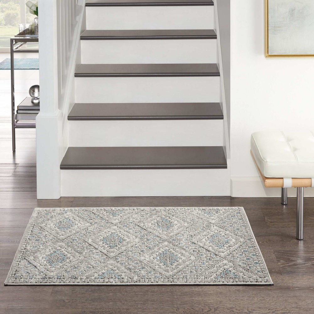 2' X 4' Grey Ivory And Blue Southwestern Power Loom Non Skid Area Rug - Homeroots - Flyclothing LLC