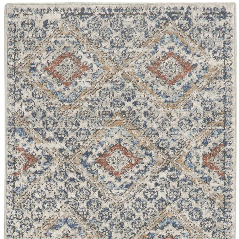 2' X 8' Grey Ivory And Blue Southwestern Power Loom Non Skid Runner Rug - Homeroots - Flyclothing LLC