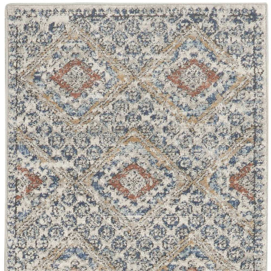 2' X 8' Grey Ivory And Blue Southwestern Power Loom Non Skid Runner Rug - Homeroots - Flyclothing LLC