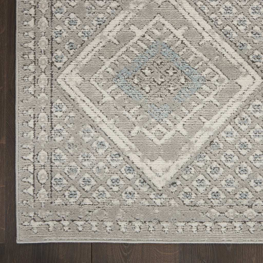 2' X 8' Grey Ivory And Blue Southwestern Power Loom Non Skid Runner Rug - Homeroots - Flyclothing LLC