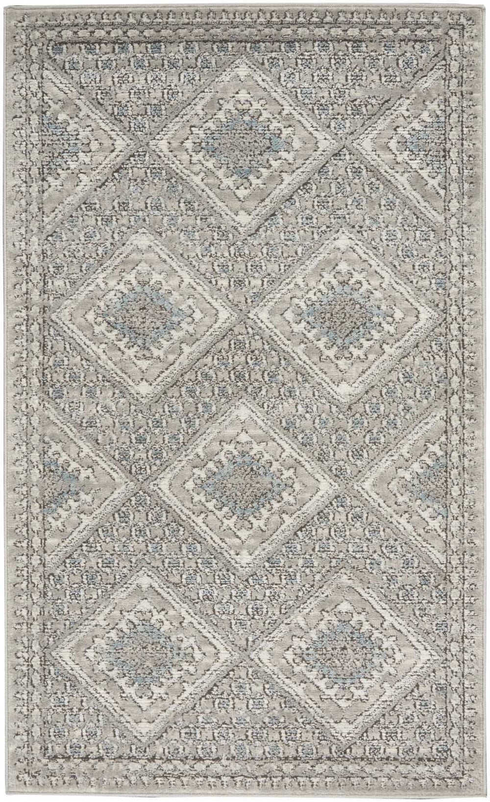 3' X 5' Grey Ivory And Blue Southwestern Power Loom Non Skid Area Rug - Homeroots - Flyclothing LLC
