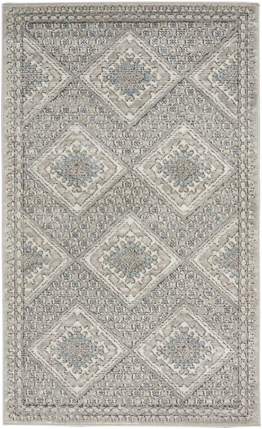 3' X 5' Grey Ivory And Blue Southwestern Power Loom Non Skid Area Rug - Homeroots - Flyclothing LLC
