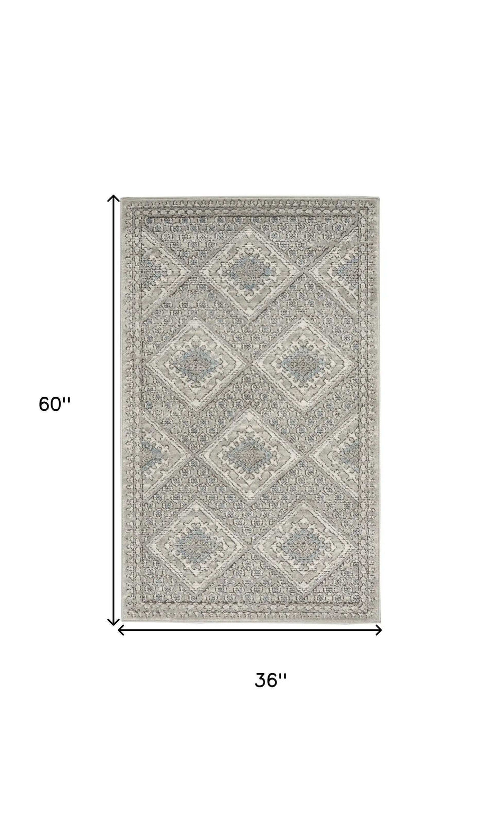3' X 5' Grey Ivory And Blue Southwestern Power Loom Non Skid Area Rug - Homeroots - Flyclothing LLC