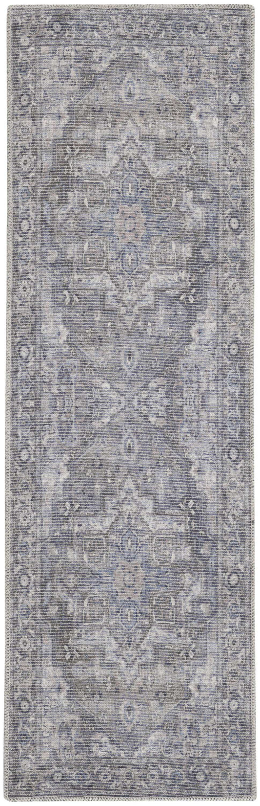 2' X 6' Grey Oriental Power Loom Distressed Washable Runner Rug - Homeroots - Flyclothing LLC