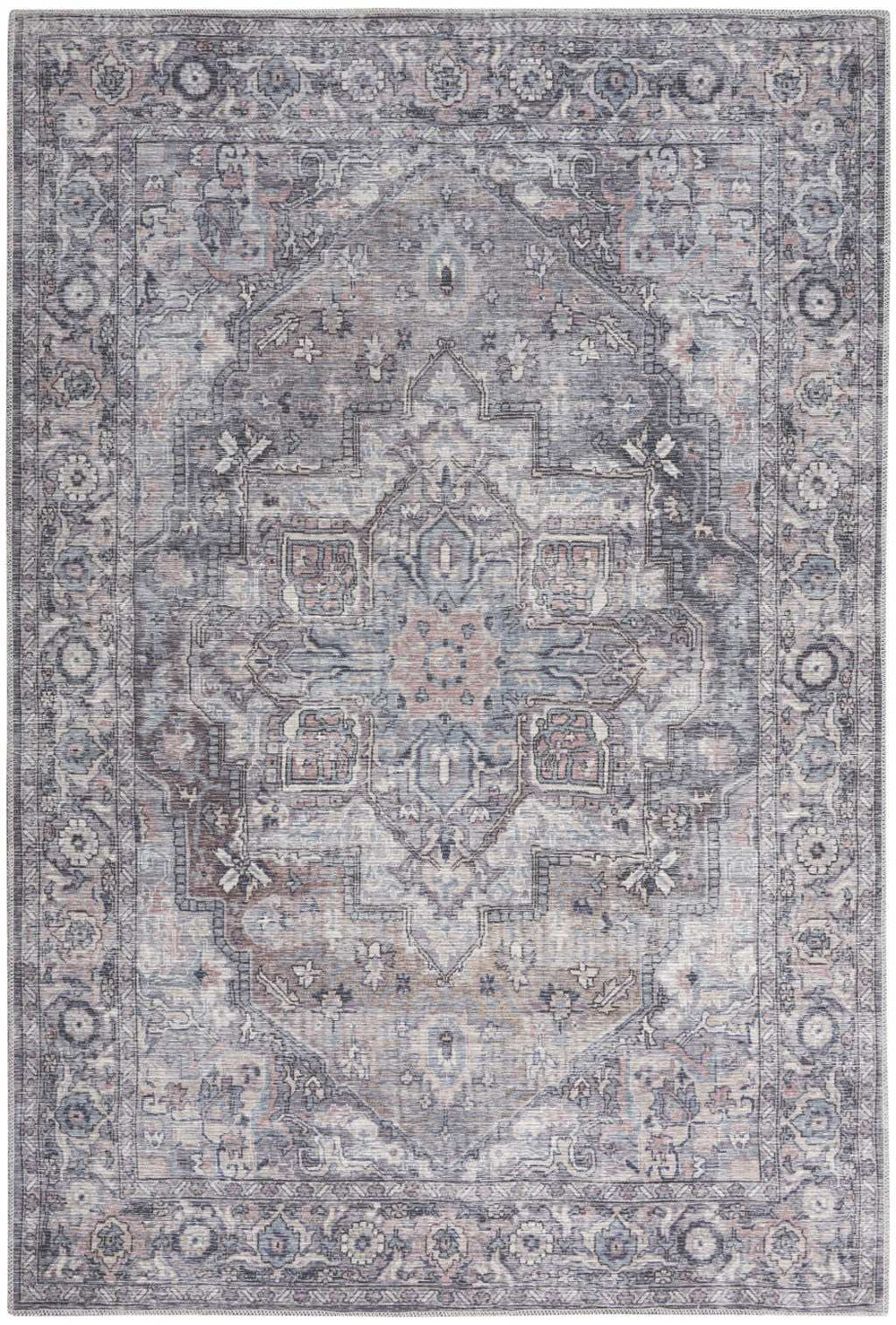 5' X 7' Grey Oriental Power Loom Distressed Washable Area Rug - Homeroots - Flyclothing LLC